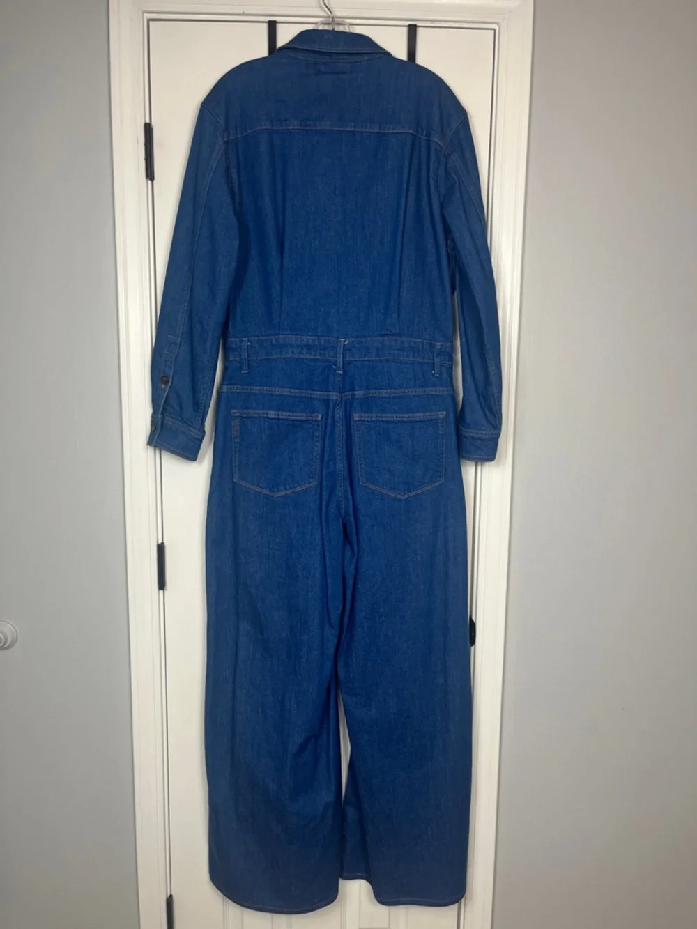 PAIGE Cameron Tie Waist Long Sleeve Wide Leg Denim Jumpsuit